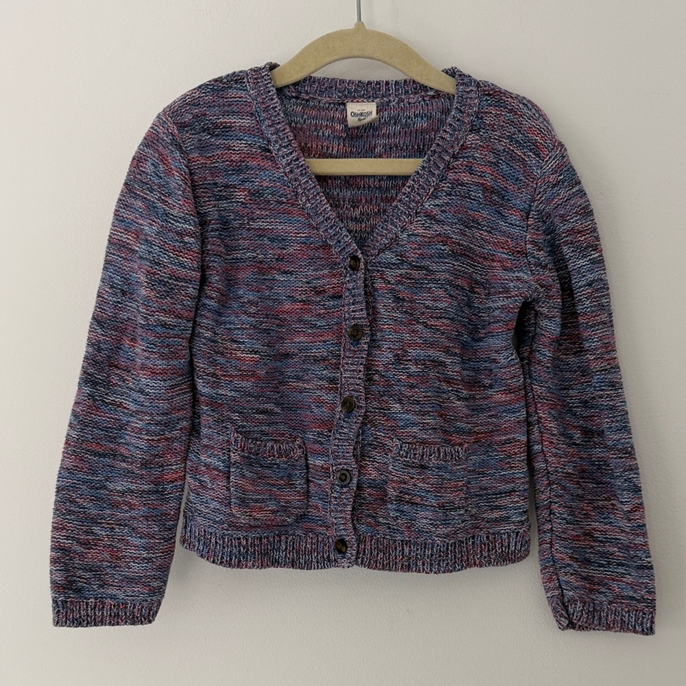 Oshkosh Bgosh Kids Blue and Pink Sweater Knit Space dye Cardigan Basic Cut 4Y